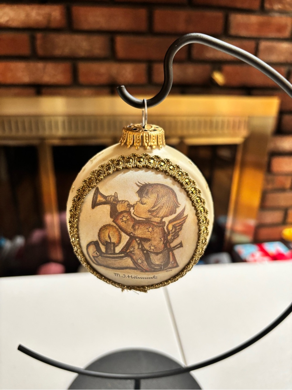 M. J. Hummel Glass Collectible Ornament H435 Angel with Horn 2002